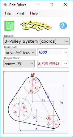 Pulley belt outlet length calculator